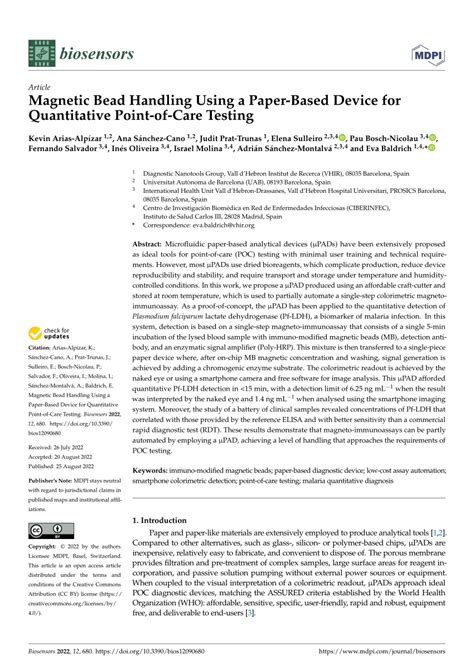 Pdf Magnetic Bead Handling Using A Paper Based Device For