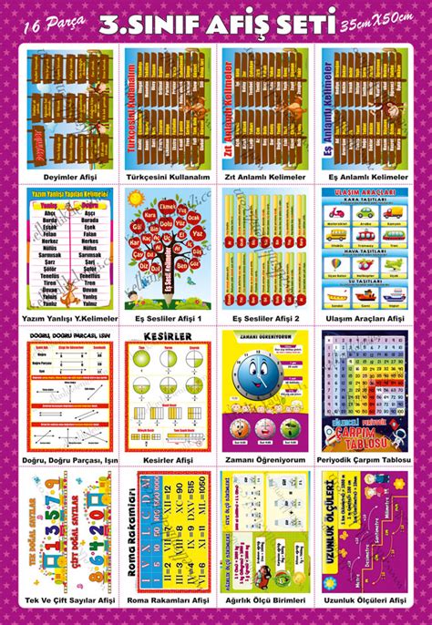 3 Sınıf Afiş Seti 16 Parça