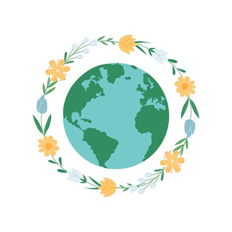 Eco-friendly concept. Illustration of earth inside flower wreath. Hand