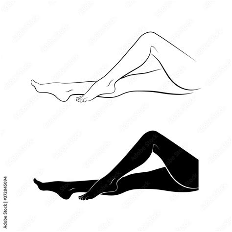 Graceful Nude Women Legs Black Linear Sketch And Silhouette Isolated On White Background Vector