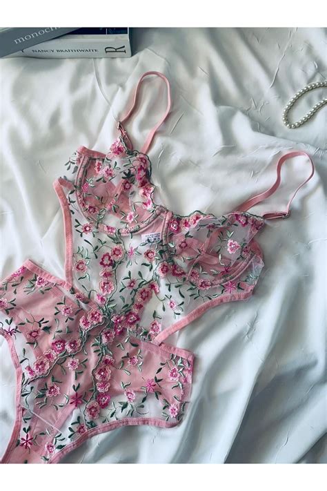 ROZENİN LINGERIE Yeni Sezon Pembe Çiçekli Brode Balenli Kapsız Bodysuit Fiyatı Yorumları Trendyol