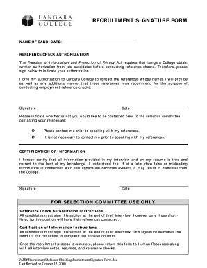 Fillable Online Recruitment Signature Form Langara College Fax Email