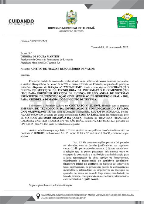 OFÍCIO Nº PMT PRAZO E VALOR ASS Prefeitura Municipal de Tucumã Gestão