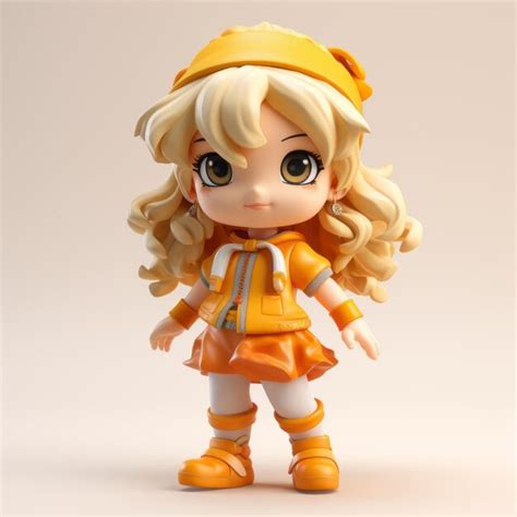 Premium AI Image Blonde Haired Doll In Orange Coat Cute Cartoonish Design
