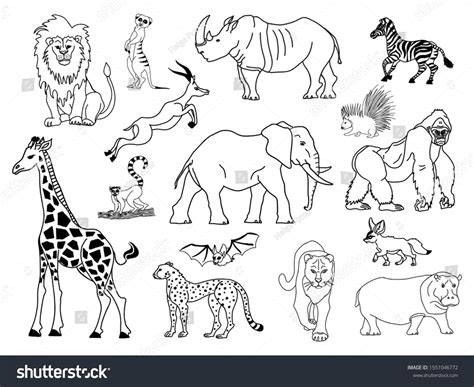 black  white cartoon safari animals