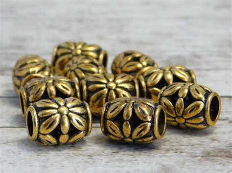 10 10x8mm Antique Gold Large Hole Barrel Beads The Bead Obsession