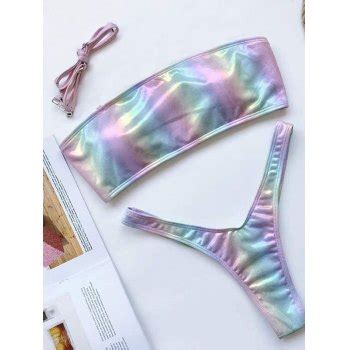 Emmiol Free Shipping 2025 Glossy Bandeau Bikini Set Mixcolor S In Bikini Sets Online Store EMMIOL