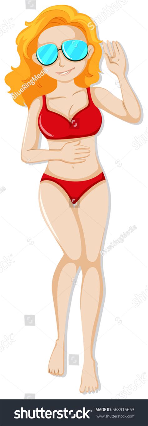 Beautiful Woman Red Bikini Sunbathing Illustration Stock Vector Royalty Free 568915663