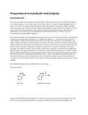 Synthesis Of Acetylsalicylic Acid Aspirin Preparation Experiment