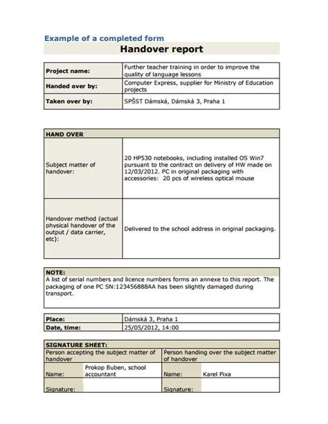 Handover Document Template Free Printable Templates Your