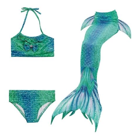 Malla Bikini Cola Sirena Premium Infantil Niñas Traje Baño Variante Diseño Azul Verde 120 Atrix