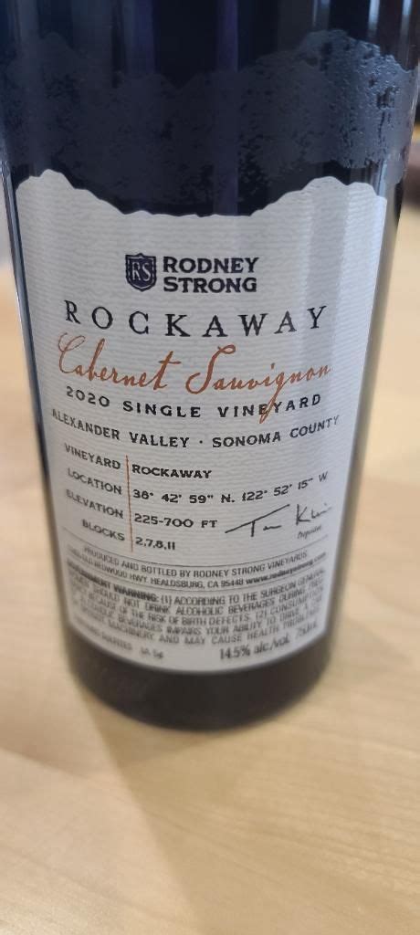 2020 Rodney Strong Cabernet Sauvignon Rockaway Usa California Sonoma