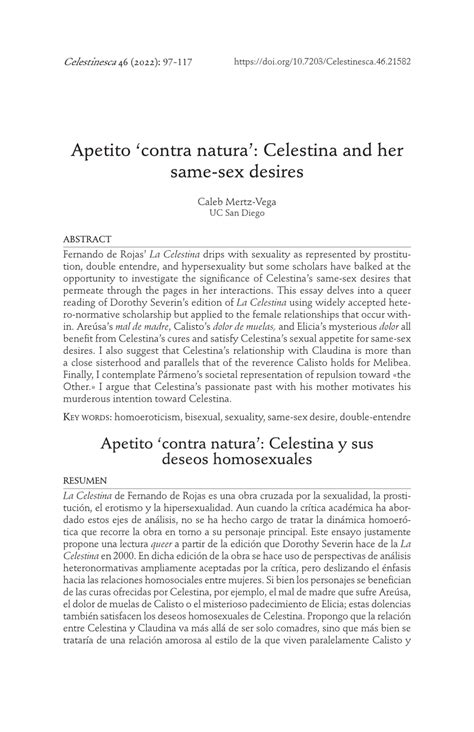PDF Apetito Contra Natura Celestina And Her Same Sex Desires