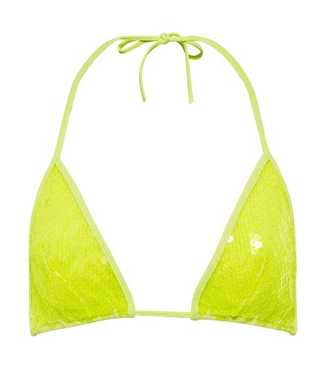 Sequined Triangle Bikini Top In Yellow David Koma Mytheresa