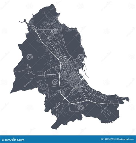 Palermo Map. Detailed Map Of Palermo City Poster With Streets, Water