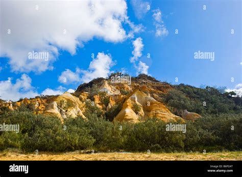 The Coloured Sand Cathedral Cliffs On Fraser Island Australia Stock