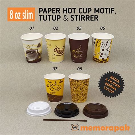 Jual Paper Cup Oz Slim Hot Cup Gelas Kertas Motif Ml Tutup Stirrer Shopee Indonesia