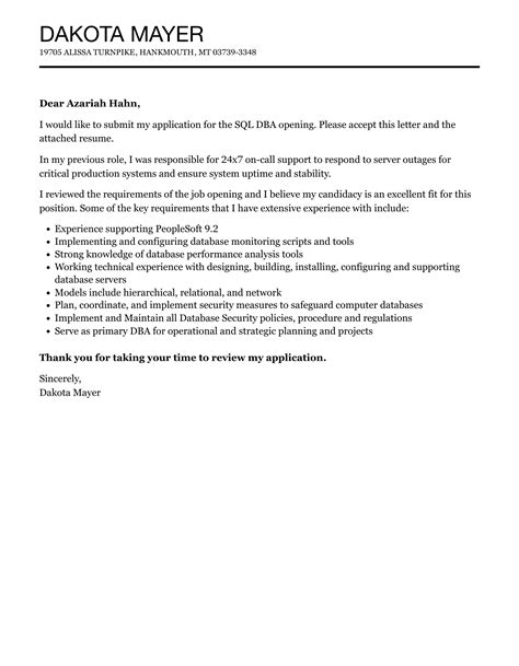 Sql Dba Cover Letter Velvet Jobs