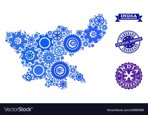 Collage Map Of Jharkhand State With Gears Vector Image