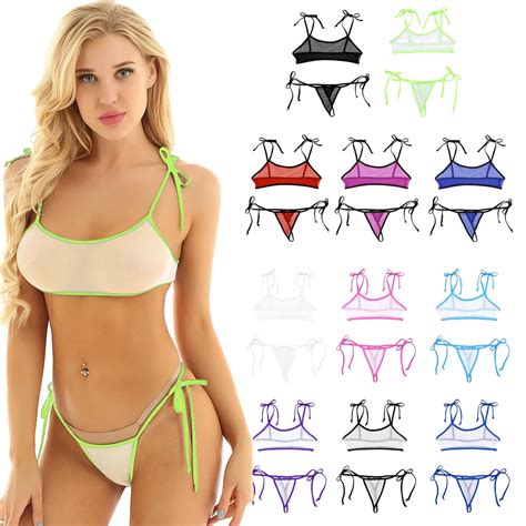 Generic Adult Women Transparent Mesh Swimwear Sex Female Mini Micro Bikini Swimsuit Bathing Suit