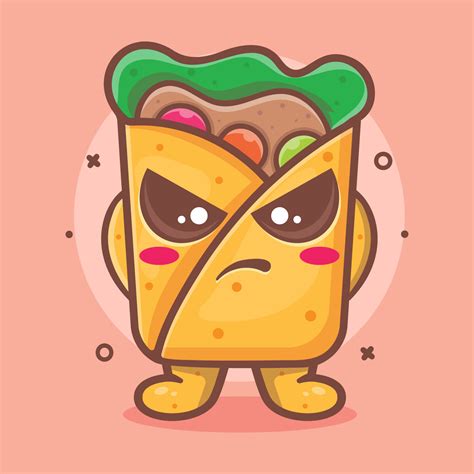 Serious Burrito Food Character Mascot With Angry Expression Isolated