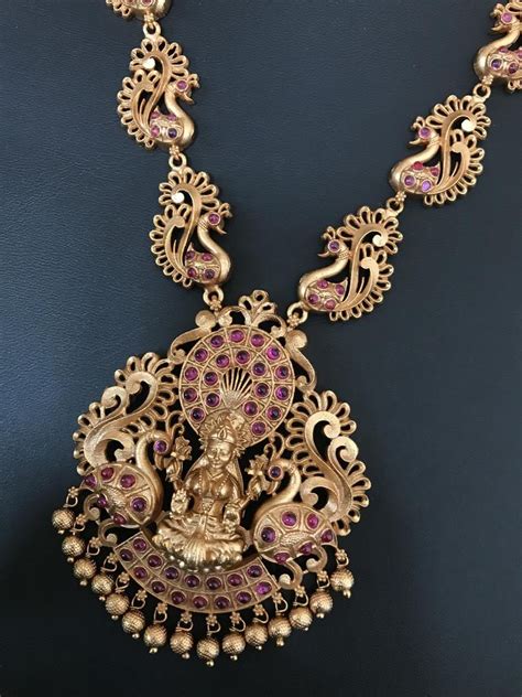 Antique Gold Finished Lakshmi Devi And Peacock Haram Goddess Etsy