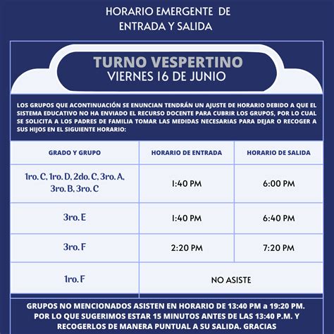 O Que E Turno Vespertino - Horario emergente. Turno vespertino. | Escuela Secundaria Técnica 29