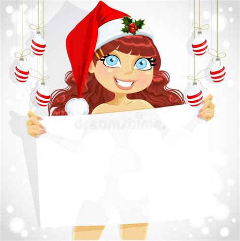 Cute Nude Girl In Santa Cap Hold Blank Seductive Banner Stock Vector Illustration Of Beautiful