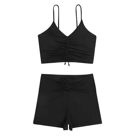 REORIAFEE Plus Size Bikini For Women Retro Bikini Pleated Swimsuit Hollow Bikini Black L