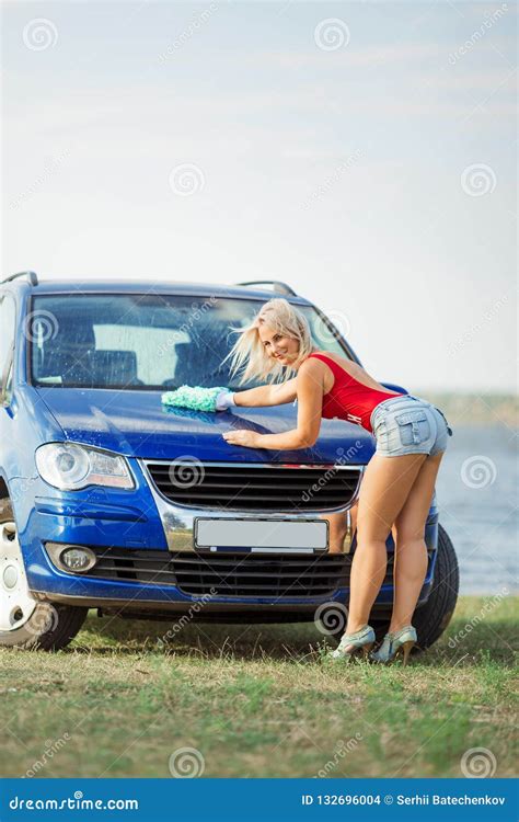 Hot Blonde Girl Wash The Car Stock Photo Image Of Person Blonde 132696004