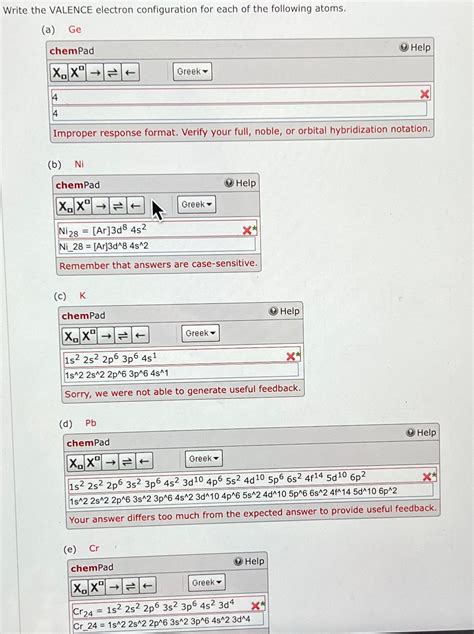 Solved Write the VALENCE electron configuration for each of | Chegg.com