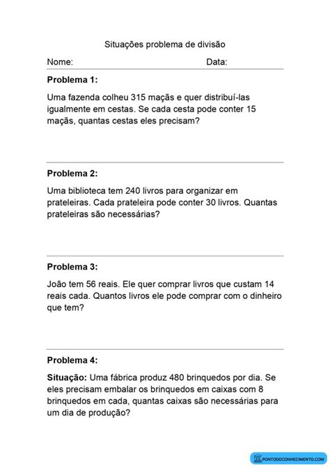 Problema De Divisao - Situações problema de divisão - Ponto do Conhecimento