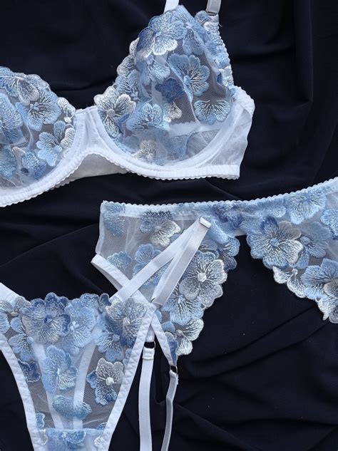 Transparent Lingerie Cute Underwear Set Floral Lingerie Set Etsy
