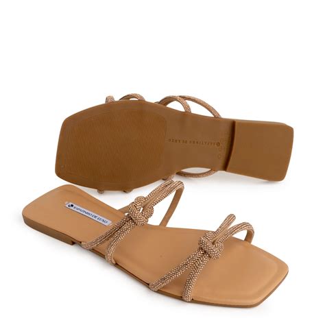 Rasteira Nude Mel Tira Nó Mini Cristais SAFIRA Marrom