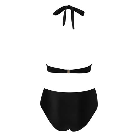 Sngxgn Bikini Set For Women Solid V Neck High Waisted Two Piece Swimsuit Black L Walmart