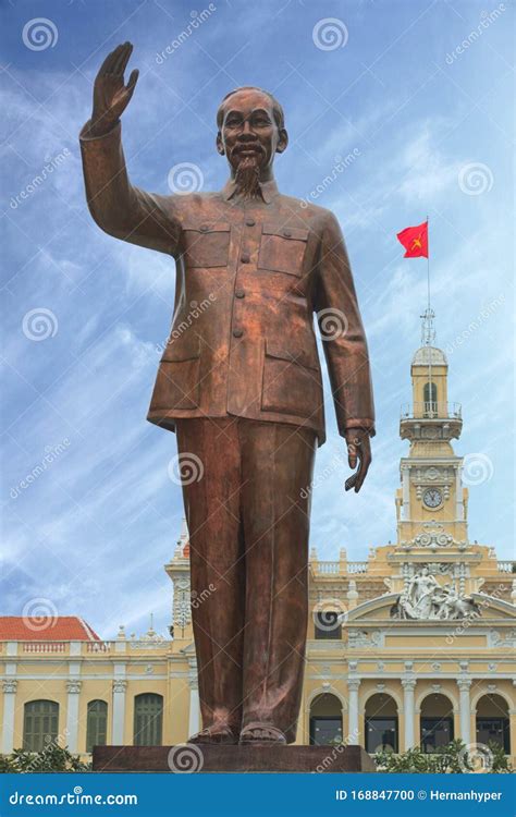 Statue of Ho Chi Minh with Vietnamese Flag in the Background, in Front ...