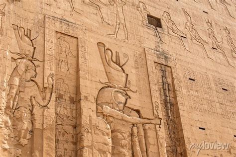 Ancient Egyptian Architecture Ruins Hieroglyphs And Columns Wall