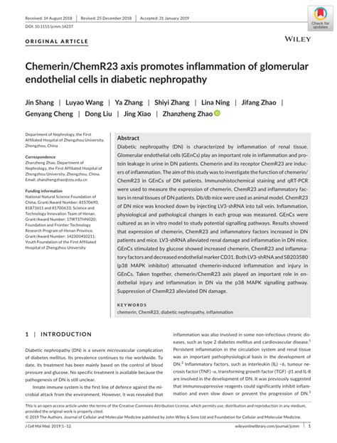 Pdf Chemerin Chemr Axis Promotes Inflammation Of Glomerular