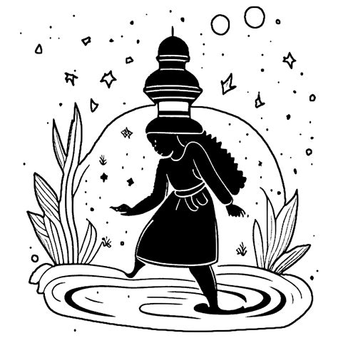 The Black Woman Carrying A Lantern Coloring Page · Creative Fabrica