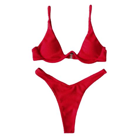 TINYSOME Women Brazilian Bikini Set V Neck Push Up Underwire For Triangle Swimsuit Bright Neon