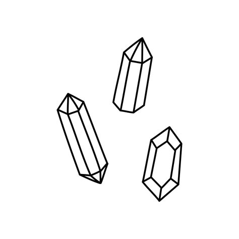 Vector black and white drawing of crystals isolated on white background