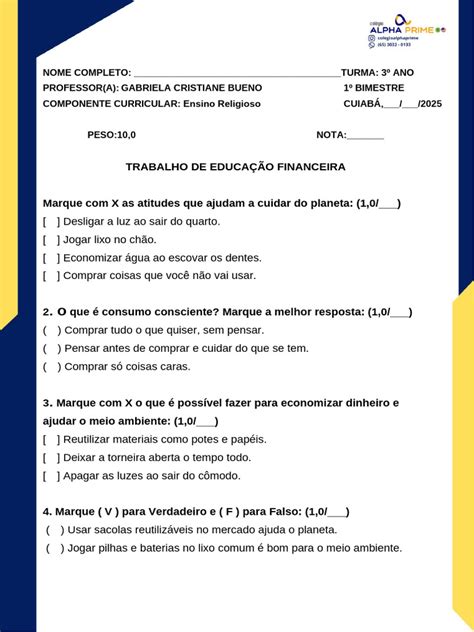 Atividade Educação Financeira 3 Ano - Atividades de Educação Financeira 3º Ano | PDF | Desperdício