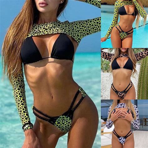 Cheers Us Pcs Set Women Two Piece Halter Padded Top Tie Side Bottom Triangle Bikini Bathing