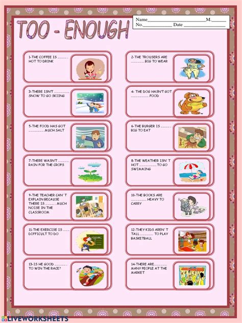 Too - Enough + Adj Liveworksheets | PDF