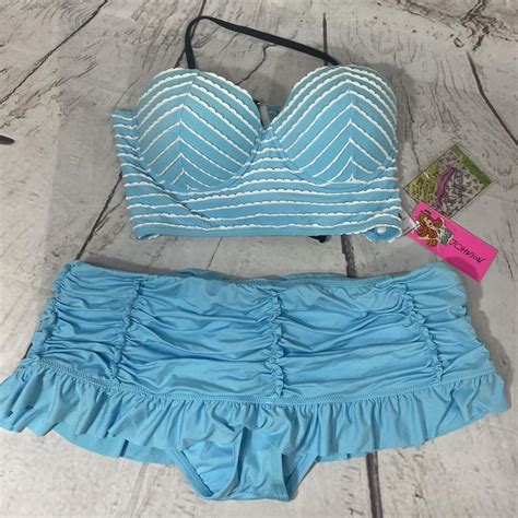 Blue And White Striped Bikini Set With Ruffled Depop