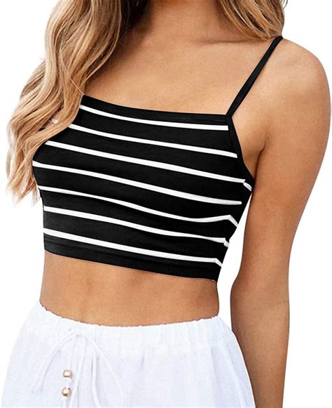 Polp Crop Top Camiseta Sin Mangas Para Mujer Camiseta De Tirantes De Rayas Ejercicio Y Fitness