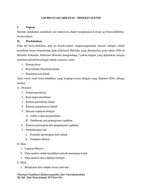 Uji Bioavailabilitas Bioekivalensi Pdf