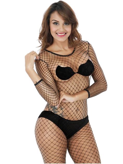 New Arrival Sexy Lingerie Fishnet Body Stocking With Hollow Out Long Sleeves Shein Usa