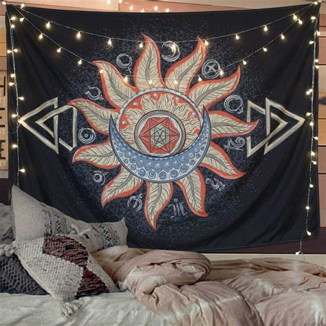 moon sun tapestry wall hanging tapestries gold  grandado