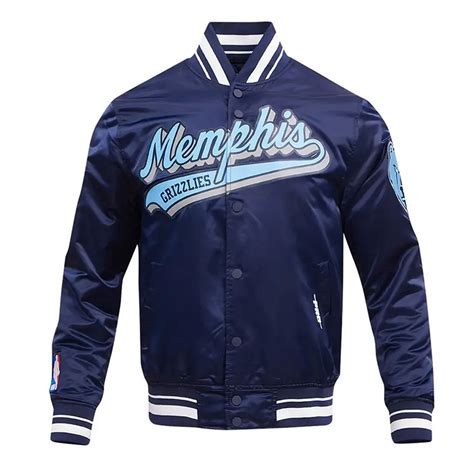 Navy Full Snap Satin Memphis Grizzlies Script Tail Jacket